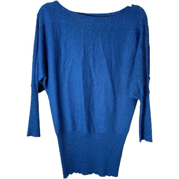Peck & Peck Blue Metallic Dolman Sleeve Bateau Neck Pullover Sweater Size Large - Picture 2 of 5